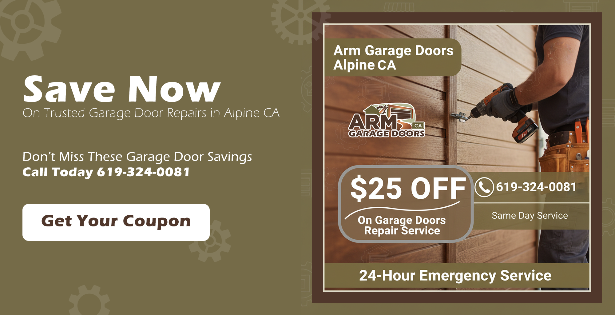 Garage door service discount coupon for repairs and installations in Alpine CA